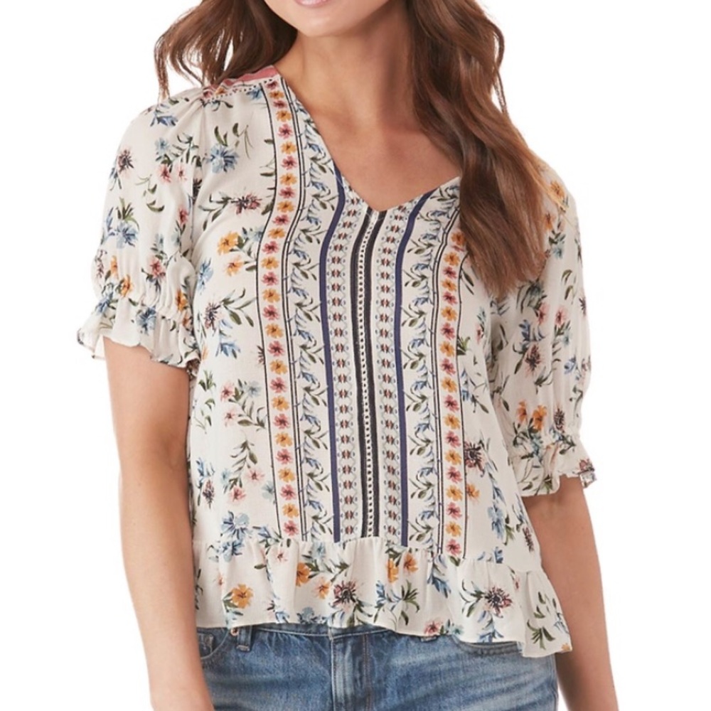 Lucky Brand Floral Short Sleeve Blouse